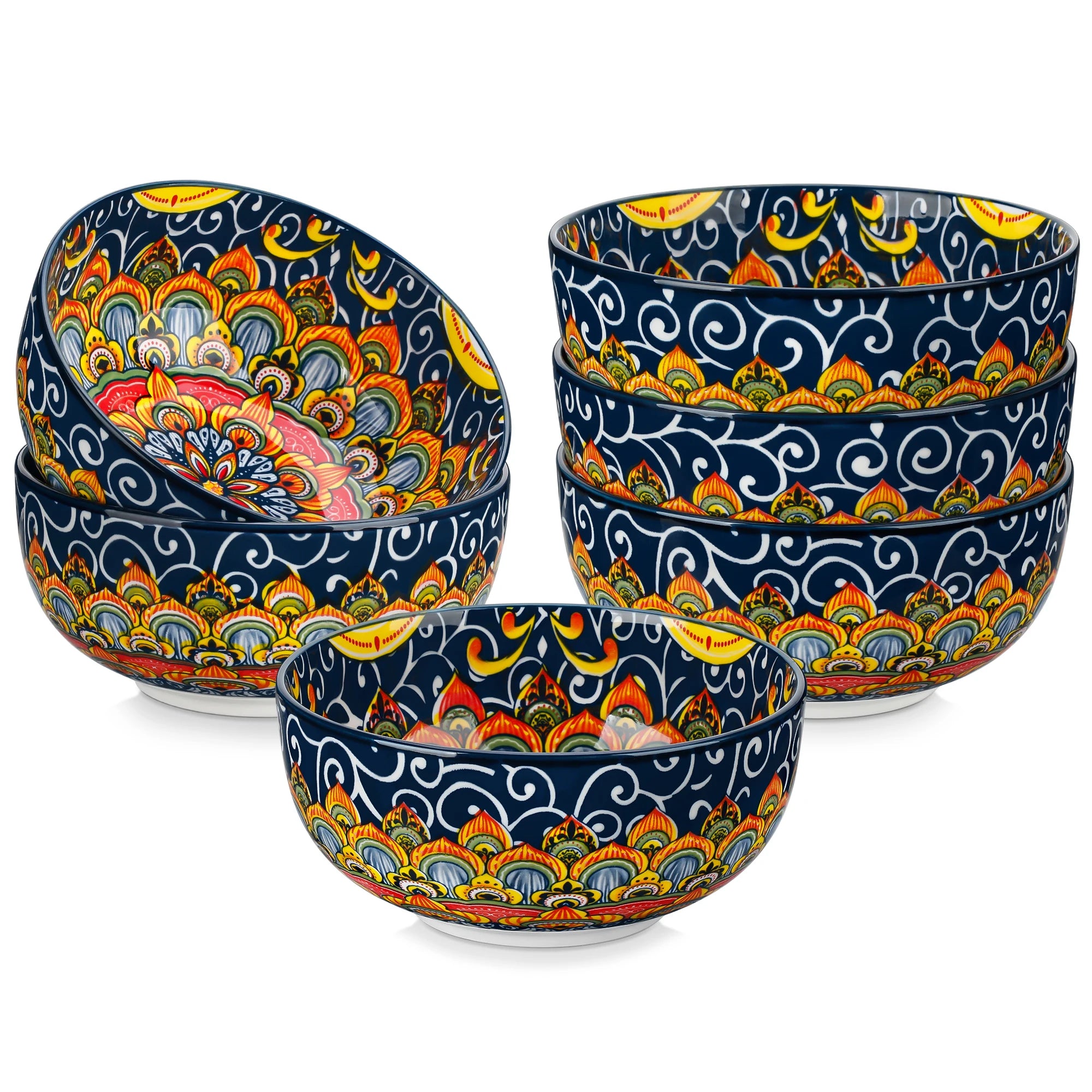 6/12 Piece Cereal Bowls Set 28 Oz Ceramic  Bohemian style