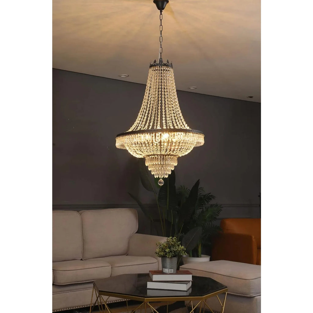 9-Light French Empire Modern Crystal Chandelier D24" × H30" Luxury Indoor Pendant Ceiling Lighting Fixture