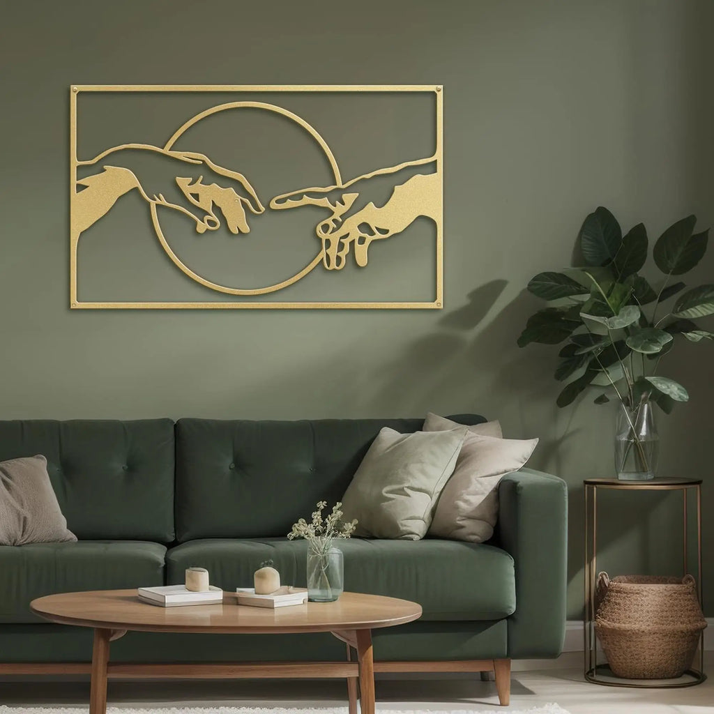 Minimalist Abstract Hands of God Metal Wall Sculpture Gold 45.7cm Modern Wall