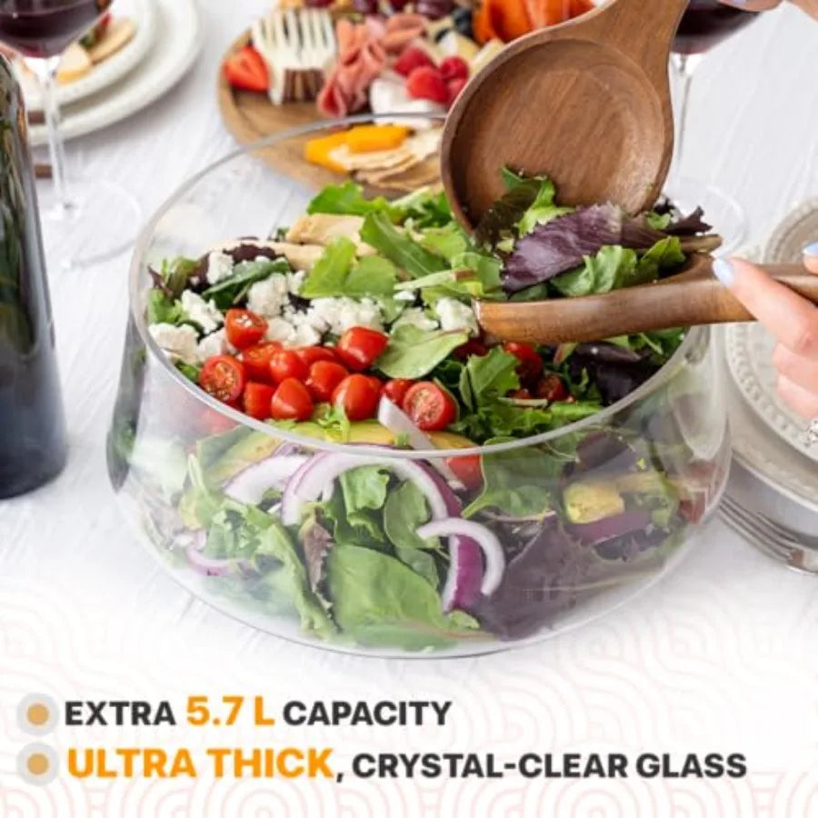 Large Glass Salad Bowl with Lid Set, 5.7 L  Trifle and Serving Bowls with Lids as Cheese Board