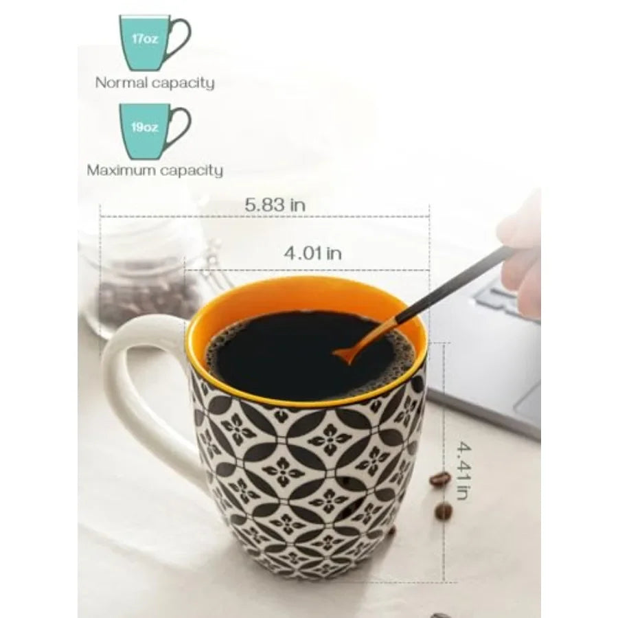 Coffee Mugs Set of 6, Large Porcelain Mug