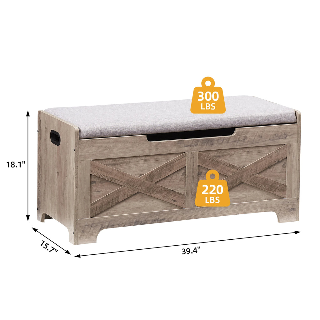 Storage Bench Storage Chest with 2 Safety Hinges Liftable top Shoe Bench Retro Wooden