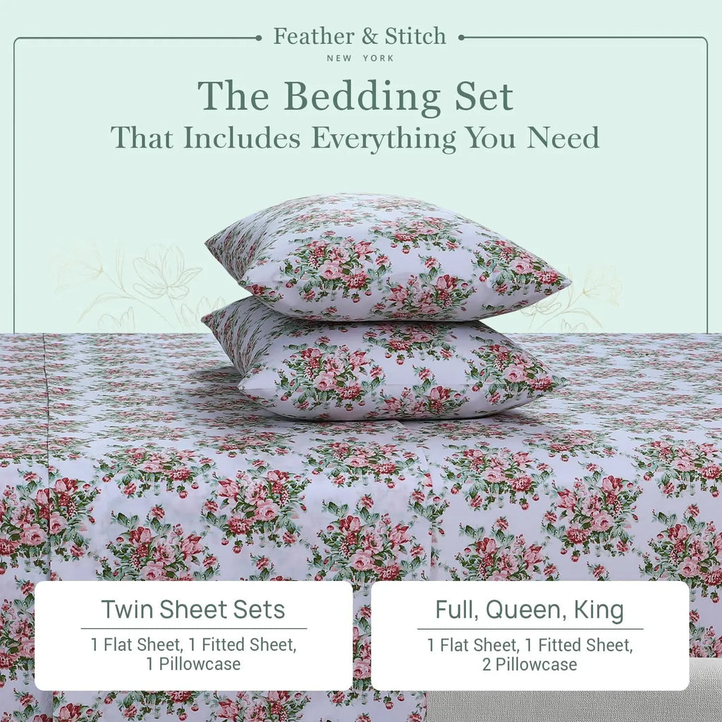 Soft 100% Cotton Percale Sheets, 300 Thread Count Bed Set with 16" Deep Pocket, Cooling Breathable Bedding for All Seasons, Twin