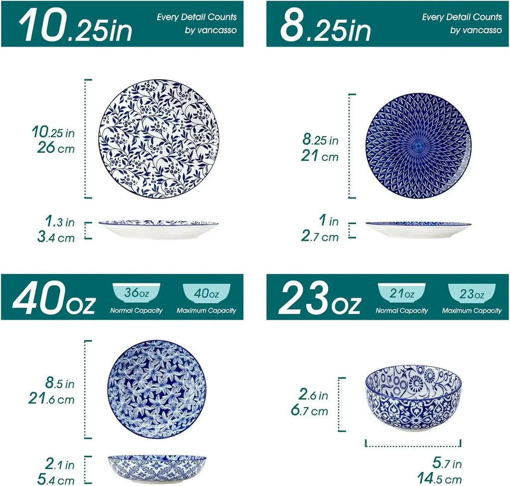 Plates and Bowls Set for 6, 24 Pieces Dinnerware Sets, Mircowave and Dishwasher Safe Dishes Set, Porcelain