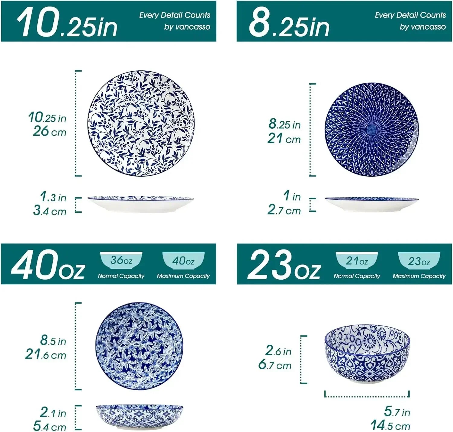 Plates and Bowls Set for 6, 24 Pieces Dinnerware Sets, Mircowave and Dishwasher Safe Dishes Set, Porcelain