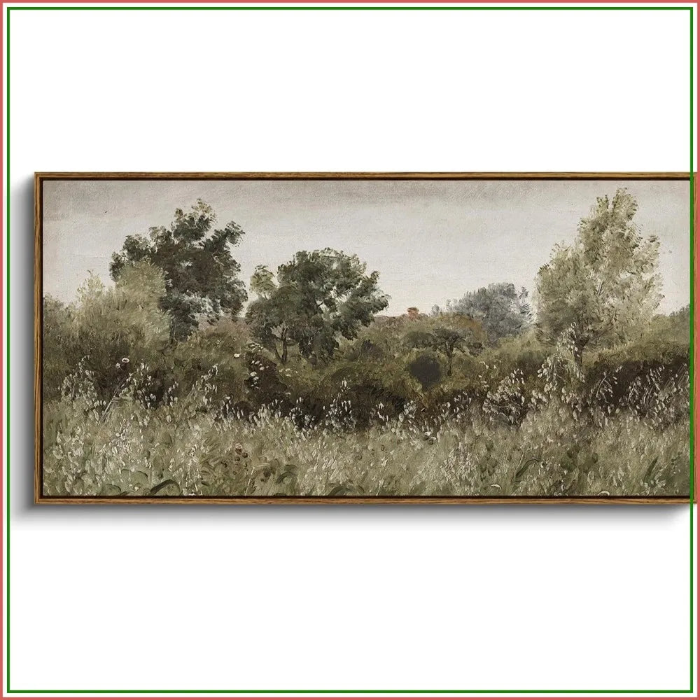 Vintage Framed Wall Art 20x40in Grassland Landscape Canvas Print