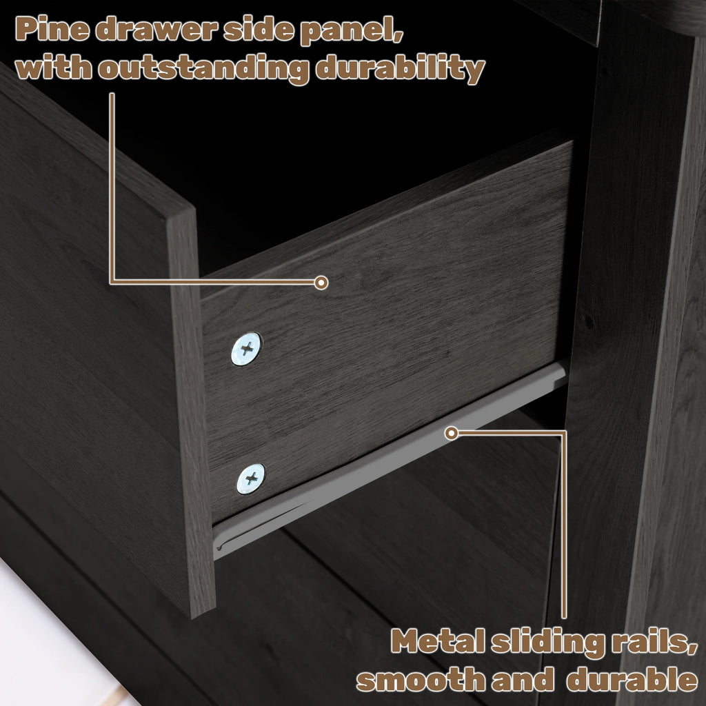 59IN Wood 6 Dresser Drawers Cabinet Stable Structure Storage Wide Chest of Drawers