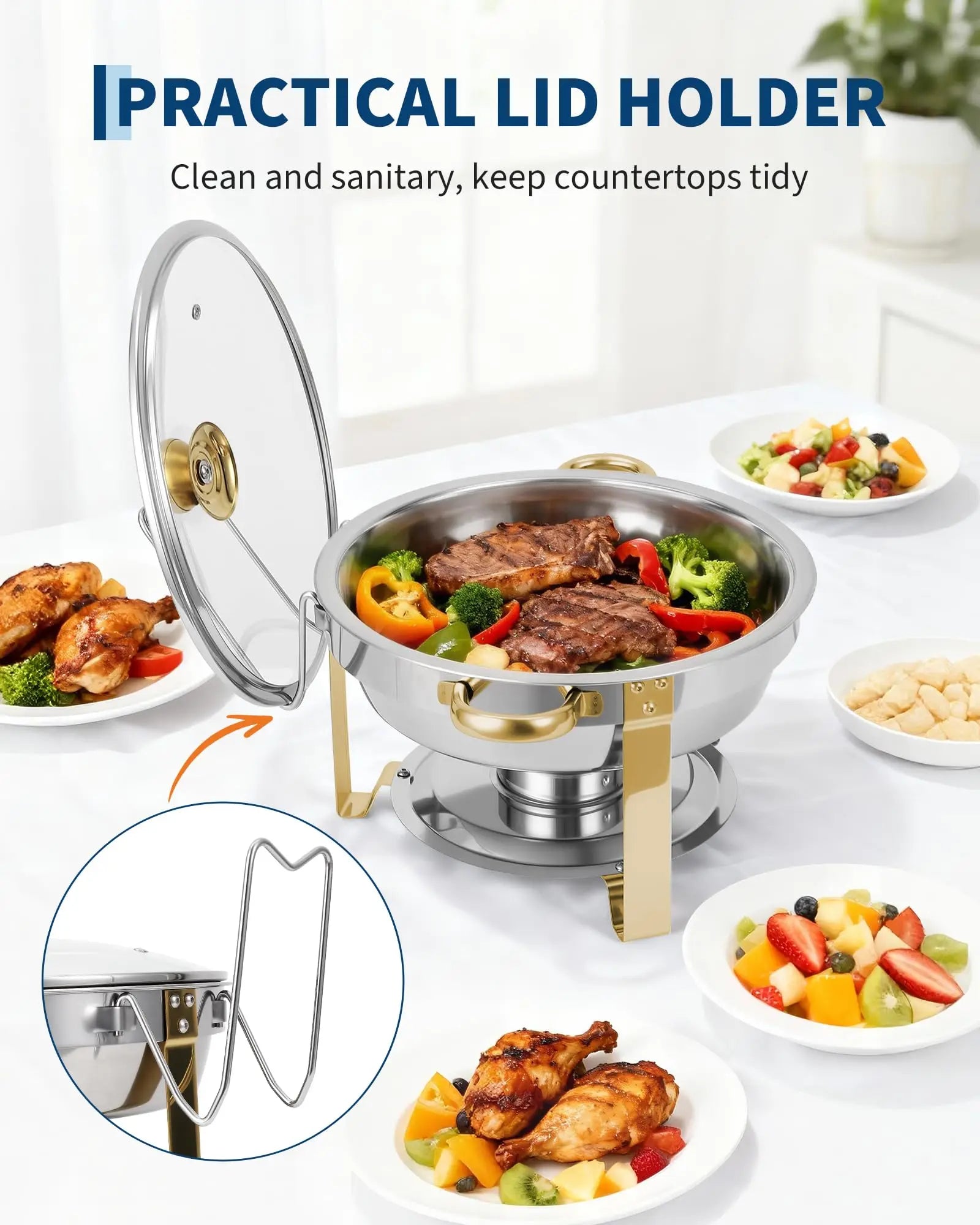 4 Pack Chafing Dishes Set for Buffet, 5 QT Stainless Steel Food Warmers with Glass Lid