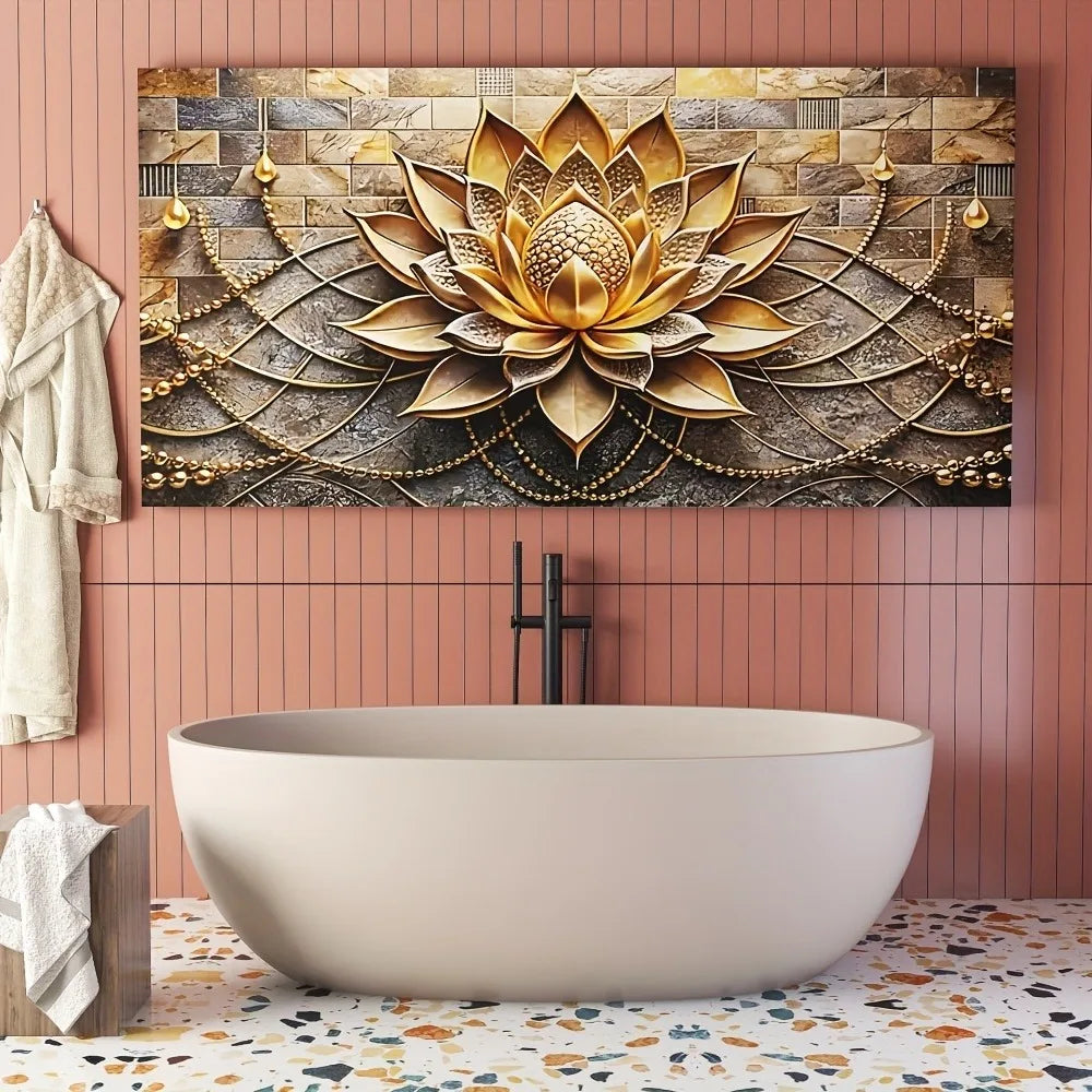 Modern abstract black gold floral canvas art, 1.5 inches thick pine solid wood