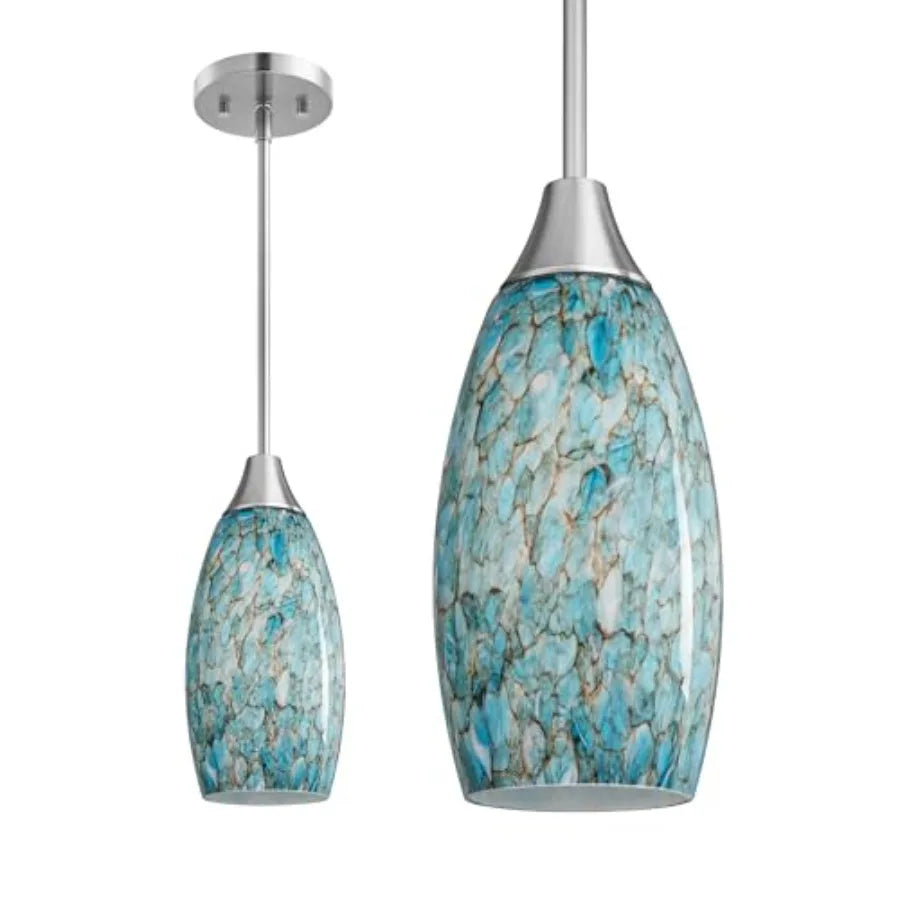 Pendant Lights Kitchen Island, Blue Handcrafted Art Glass, Blown Glass Pendant with 5.12" Dia x 11.40" H Shade,,Adjustable Brus