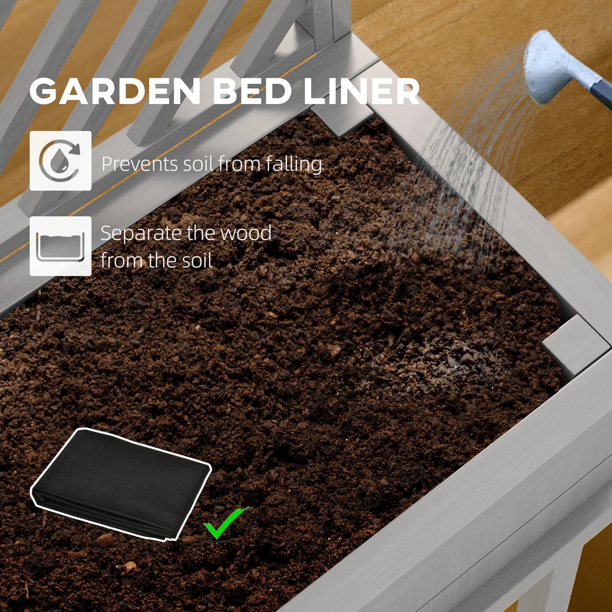 Raised Garden Bed with Trellis for Climbing Plants, Wooden Planter with Legs, Drainage Holes & Filter, Gray
