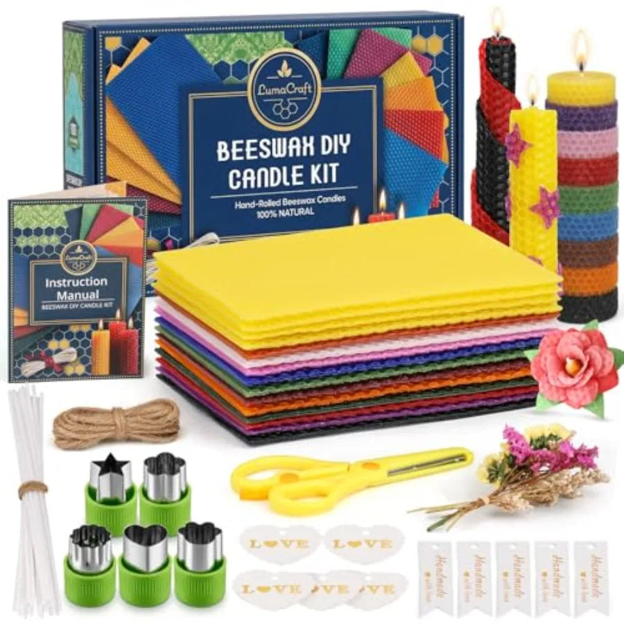 16PCS Natural Beeswax Sheets, Golden & Reusable, Ideal for DIY Candle Making
