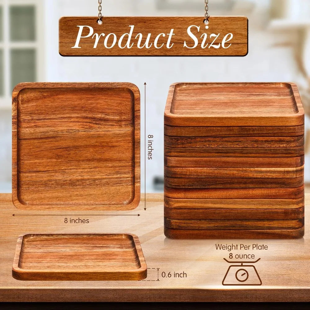 12 Pcs Square Acacia Wood Charcuterie Boards - 8 Inch Serving Trays
