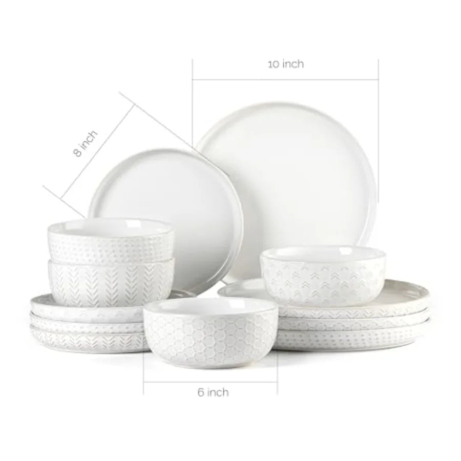 Stoneware Dinnerware Sets 4, 12 pcs Reactive Glaze Plates and Bowls Sets,  Highly Chip and Crack Resistant