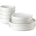 Stoneware Dinnerware Sets 4, 12 pcs Reactive Glaze Plates and Bowls Sets,  Highly Chip and Crack Resistant