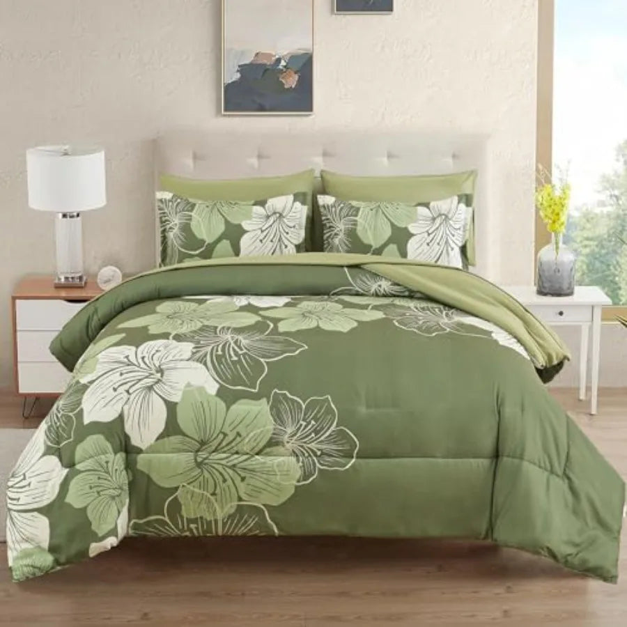 Floral Comforter Set Size, 7 Pieces Bed in a Bag Floral Comforter and Sheet Set, Soft Microfiber