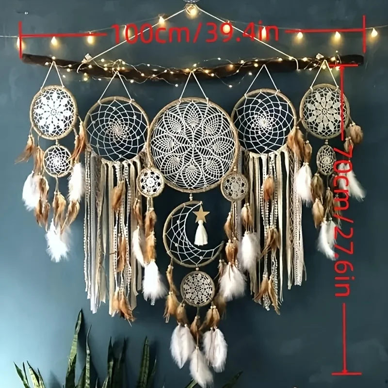 5-piece large Dream Catcher, handcrafted Bohemian Moon Dream Chaser